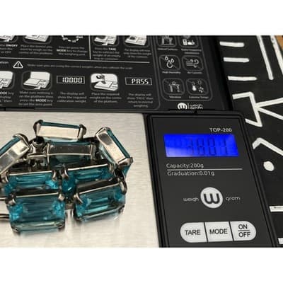 Vintage Aqua Blue Emerald Cut Bracelet Judy Lee Signed Silver Rhinestone Jewelry - Thumbnail 12