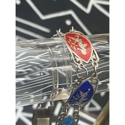 Vintage Siam Sterling Silver Enamel Bracelet Thai Dancer Panel Multicolor Niello - Thumbnail 5