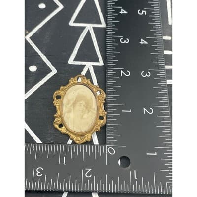 Antique Gibson Girl Era Portrait Brooch Real Photo Brass Frame c.1900 Edwardian - Thumbnail 7