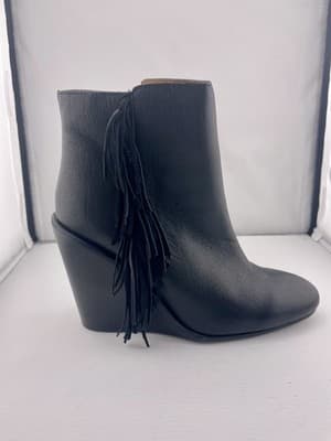 See by Chloe Fringe Wedge Ankle Booties Black Leather Sz 36.5 Epona Boots New 6 - Thumbnail 3