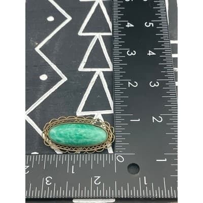 Vintage Art Deco Peking Glass Brooch Green Jade Glass Filigree Pin 20s 30s - Thumbnail 8