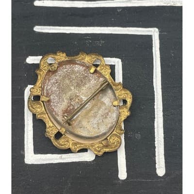 Antique Gibson Girl Era Portrait Brooch Real Photo Brass Frame c.1900 Edwardian - Thumbnail 6