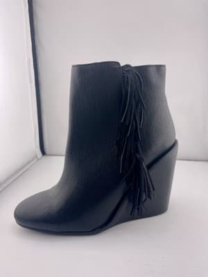 See by Chloe Fringe Wedge Ankle Booties Black Leather Sz 36.5 Epona Boots New 6 - Thumbnail 2