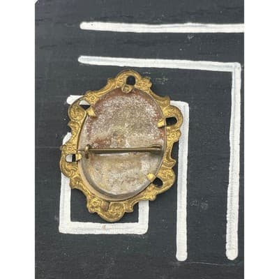 Antique Gibson Girl Era Portrait Brooch Real Photo Brass Frame c.1900 Edwardian - Thumbnail 5