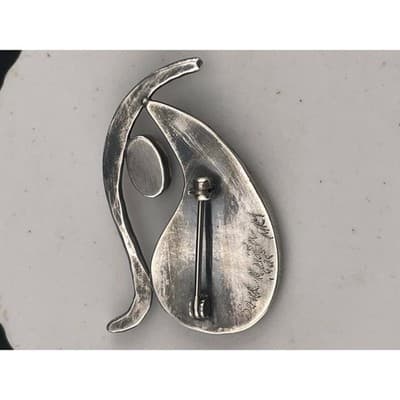 Artisan Sterling Silver Rainbow Enamel Garnet Brooch Abstract Modernist Studio - Thumbnail 8