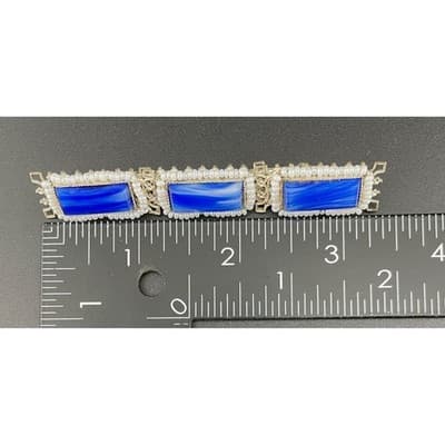 Vtg Miriam Haskell Brooch Signed Blue Glass handwired pearl filigree 40s 50s 3"+ - Thumbnail 9