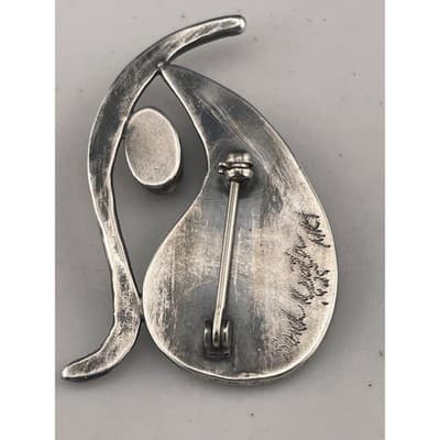 Artisan Sterling Silver Rainbow Enamel Garnet Brooch Abstract Modernist Studio - Thumbnail 9