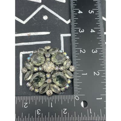 Verified Juliana D&E Brooch #8141 Smoky Gray Rhinestones Gunmetal AB Vintage - Thumbnail 8