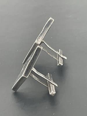Vintage Taxco Sterling Cufflinks Inlaid Abalone Mexico 925 Silver MCM Modernist - Thumbnail 5