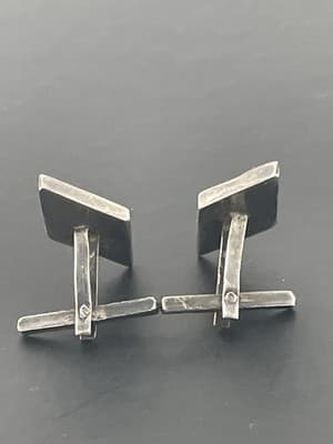 Vintage Taxco Sterling Cufflinks Inlaid Abalone Mexico 925 Silver MCM Modernist - Thumbnail 6