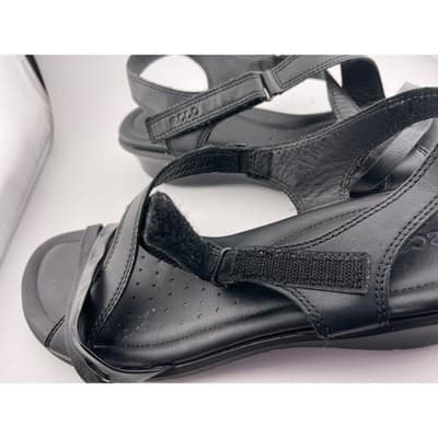 ECCO Felicia Black Leather Adjustable Strap Wedge Sandals Womens Size 40 9-10 - Thumbnail 9