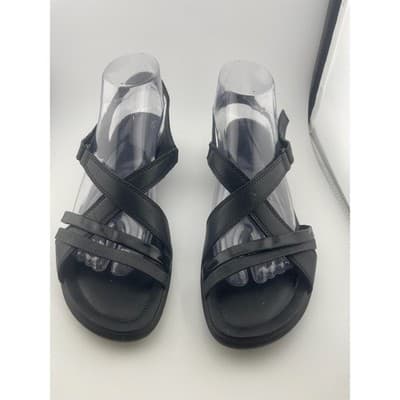 ECCO Felicia Black Leather Adjustable Strap Wedge Sandals Womens Size 40 9-10 - Thumbnail 3