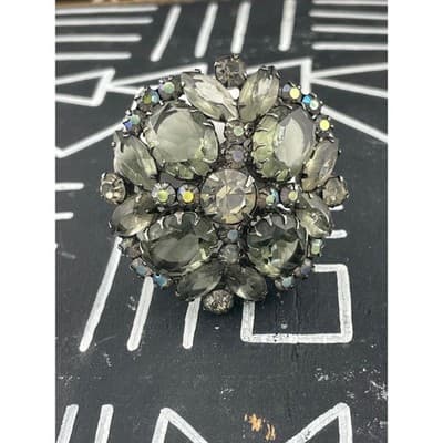 Verified Juliana D&E Brooch #8141 Smoky Gray Rhinestones Gunmetal AB Vintage - Thumbnail 3