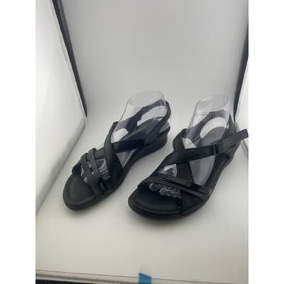 ECCO Felicia Black Leather Adjustable Strap Wedge Sandals Womens Size 40 9-10 - Thumbnail 4