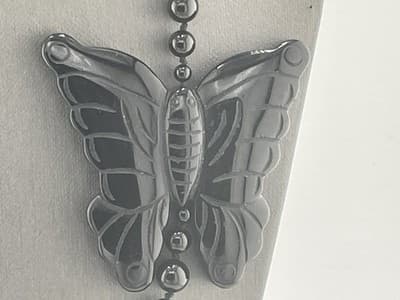 Vintage Mexican Onyx Necklace Black Beaded Carved Butterfly Hand Knotted Estate - Thumbnail 2
