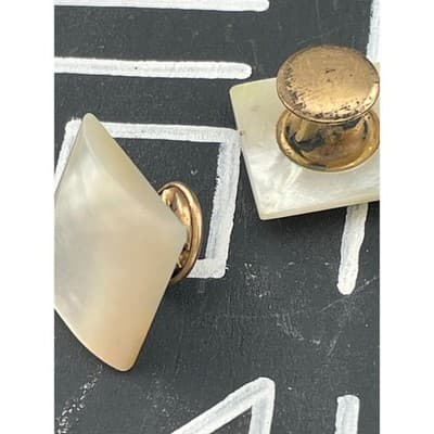Antique Mother of Pearl Cufflinks Edwardian Patent Marked Mens Dress Accessories - Thumbnail 8