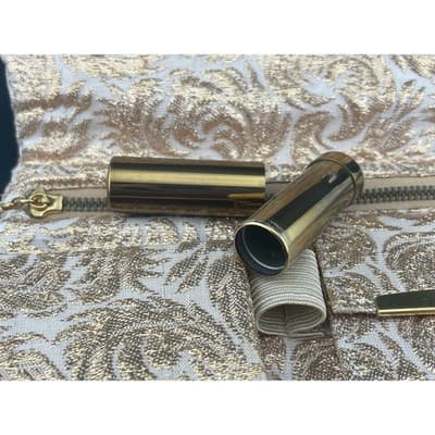 Vintage Revlon Gold Lamé Evening Clutch Mid-Century Vanity Cosmetic Case w/ Box - Thumbnail 6