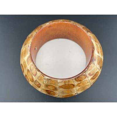 VTG KJL Capiz Shell Mosaic Bangle Bracelet Kenneth Jay Lane Wide Tortoiseshell - Thumbnail 6