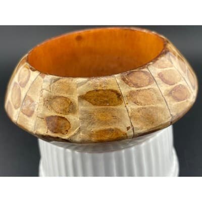 VTG KJL Capiz Shell Mosaic Bangle Bracelet Kenneth Jay Lane Wide Tortoiseshell - Thumbnail 7