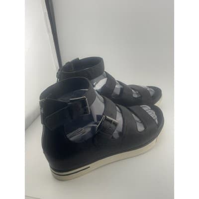 Eileen Fisher Black Leather Gladiator Buckle Zip Ankle Strap Sandals Women Sz 7 - Thumbnail 6