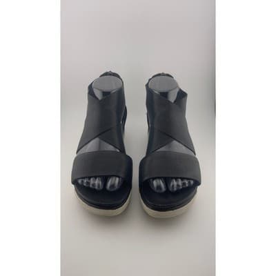 Eileen Fisher Sport Tumbled Leather Zipper Black Sneaker Platform Sandals Size 7 - Thumbnail 2