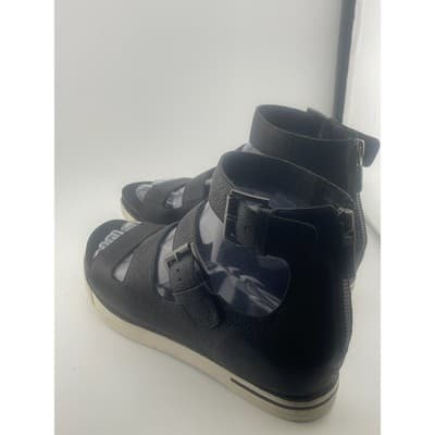 Eileen Fisher Black Leather Gladiator Buckle Zip Ankle Strap Sandals Women Sz 7 - Thumbnail 7
