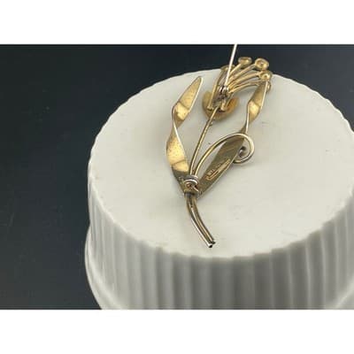 Vintage Sterling Vermeil Modernist Floral Brooch Pink Rhinestone Mid Century Pin - Thumbnail 9