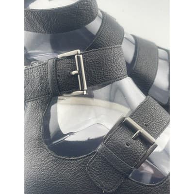 Eileen Fisher Black Leather Gladiator Buckle Zip Ankle Strap Sandals Women Sz 7 - Thumbnail 8