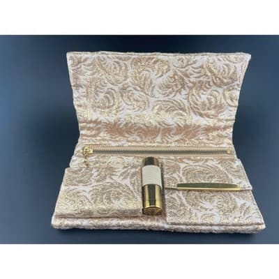Vintage Revlon Gold Lamé Evening Clutch Mid-Century Vanity Cosmetic Case w/ Box - Thumbnail 3