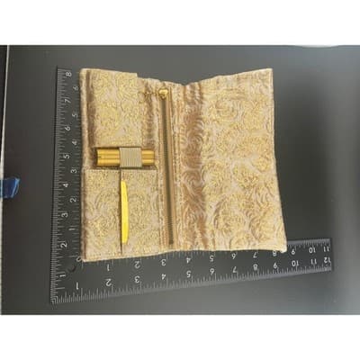 Vintage Revlon Gold Lamé Evening Clutch Mid-Century Vanity Cosmetic Case w/ Box - Thumbnail 19
