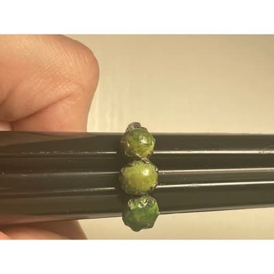 Vintage Silver Green Waxy Cabochon Ring Organic Modernist 3 Stone Band Size 8 - Thumbnail 6