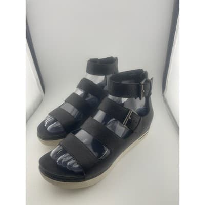 Eileen Fisher Black Leather Gladiator Buckle Zip Ankle Strap Sandals Women Sz 7 - Thumbnail 4