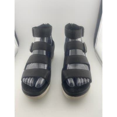 Eileen Fisher Black Leather Gladiator Buckle Zip Ankle Strap Sandals Women Sz 7 - Thumbnail 3