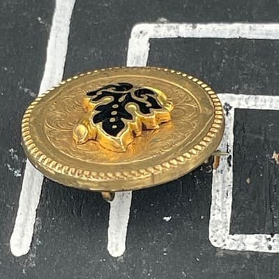 Victorian Gold Filled & Black Enamel Brooch Pendant Antique Engraved Pin - Thumbnail 4