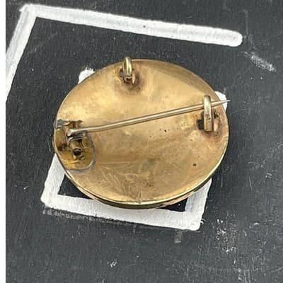 Victorian Gold Filled & Black Enamel Brooch Pendant Antique Engraved Pin - Thumbnail 6