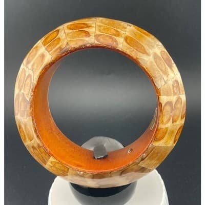 VTG KJL Capiz Shell Mosaic Bangle Bracelet Kenneth Jay Lane Wide Tortoiseshell - Thumbnail 2