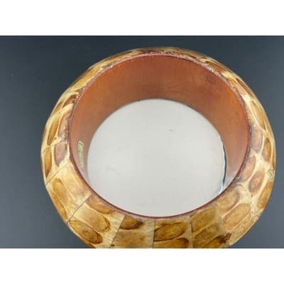VTG KJL Capiz Shell Mosaic Bangle Bracelet Kenneth Jay Lane Wide Tortoiseshell - Thumbnail 8