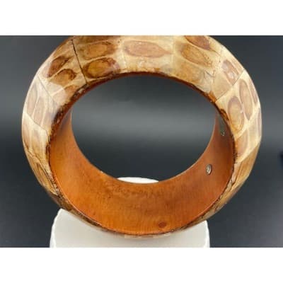 VTG KJL Capiz Shell Mosaic Bangle Bracelet Kenneth Jay Lane Wide Tortoiseshell - Thumbnail 11
