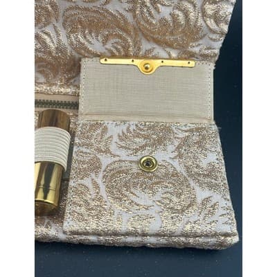 Vintage Revlon Gold Lamé Evening Clutch Mid-Century Vanity Cosmetic Case w/ Box - Thumbnail 8