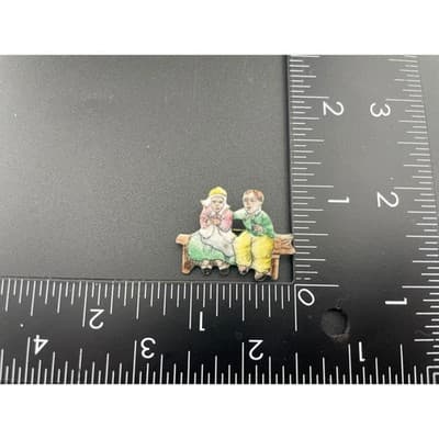 Vintage Czech Figural Brooch Couple on Bench Hand Painted Enamel Pin Vintage - Thumbnail 7