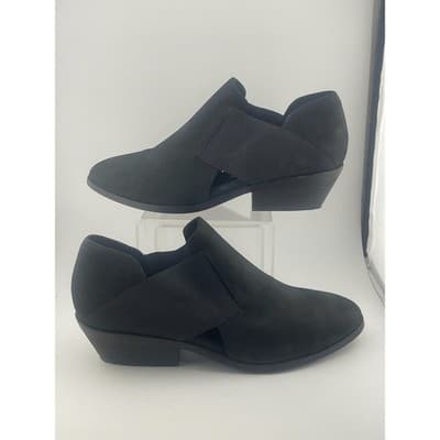 Eileen Fisher Perry black nubuck suede elastic cutout shoes booties sz 7.5 - Thumbnail 2