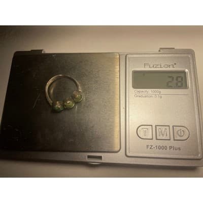 Vintage Silver Green Waxy Cabochon Ring Organic Modernist 3 Stone Band Size 8 - Thumbnail 12