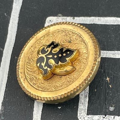 Victorian Gold Filled & Black Enamel Brooch Pendant Antique Engraved Pin - Thumbnail 3