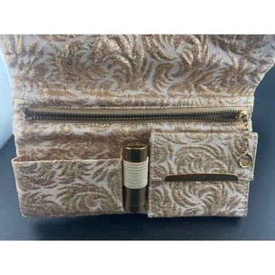 Vintage Revlon Gold Lamé Evening Clutch Mid-Century Vanity Cosmetic Case w/ Box - Thumbnail 5