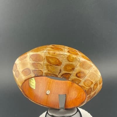 VTG KJL Capiz Shell Mosaic Bangle Bracelet Kenneth Jay Lane Wide Tortoiseshell - Thumbnail 3