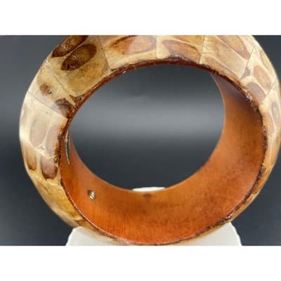 VTG KJL Capiz Shell Mosaic Bangle Bracelet Kenneth Jay Lane Wide Tortoiseshell - Thumbnail 10