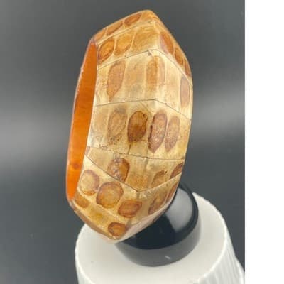 VTG KJL Capiz Shell Mosaic Bangle Bracelet Kenneth Jay Lane Wide Tortoiseshell - Thumbnail 4