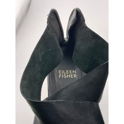 Eileen Fisher Sport Tumbled Leather Zipper Black Sneaker Platform Sandals Size 7 - Thumbnail 12
