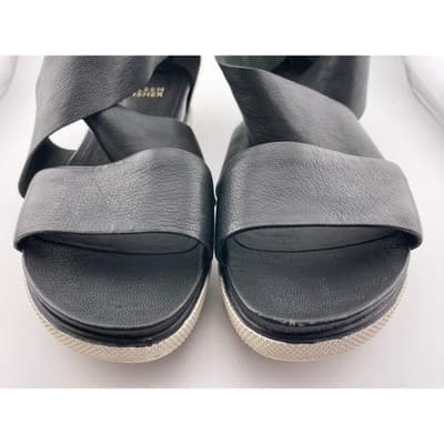 Eileen Fisher Sport Tumbled Leather Zipper Black Sneaker Platform Sandals Size 7 - Thumbnail 13