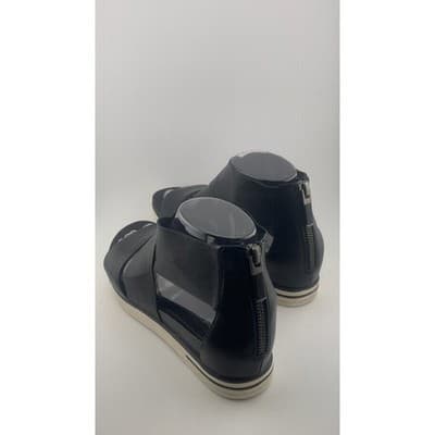 Eileen Fisher Sport Tumbled Leather Zipper Black Sneaker Platform Sandals Size 7 - Thumbnail 5